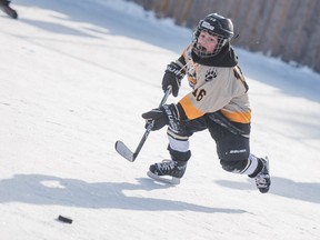 Members of the Saskatoon Aces Cyclones and Bulldogs participate in the Aces Winter Classic in Saskatoon, SK. on Saturday, January 23, 2016.