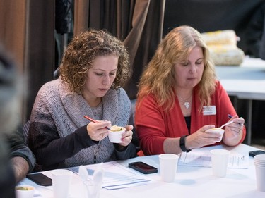 A panel of judges rates soups from a variety of Chefs at the Warm The Heart Novice Chef Soup Cook-Off in the Saskatoon Farmers' Market at the PotashCorp Wintershines Festival, January 24, 2016.