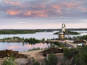 The abandoned Gunnar uranium mine as it appeared in 2011. The buildings on the site, including the mine headframe, have since been demolished.