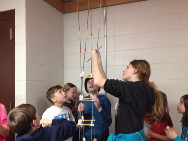 Students experiment at the K'NEX station at Cameco Spectrum 2016. Jonathan Charlton photo