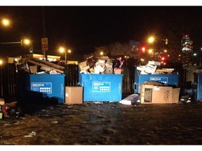 This photo shows the condition of the City of Saskatoon recycling depot in Meadowgreen at 22nd Street and Witney Avenue Tuesday night at 8 p.m. Saskatoon resident Darren Walker said he was forced to leave a load of cardboard on the ground when he visited the depot Tuesday.