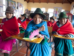 Students in rural Ecuador gather for class in their new school room, built in
partnership with Free The Children.