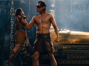 Brenton Thwaites (L) and Nikolaj Coster-Waldau star in "Gods of Egypt."