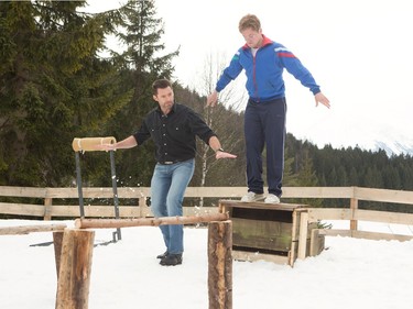 Taron Egerton (R) and Hugh Jackman star in "Eddie the Eagle."