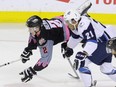 Saskatoon Blades forward Lukus MacKenzie, right, is making solid strides in his rookie season.