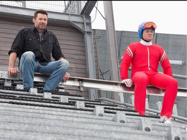 Taron Egerton (R) and Hugh Jackman star in "Eddie the Eagle."