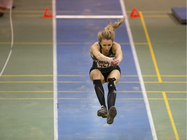 University of Saskatchewan Huskies Naomi Manske competes in the triple jump during the Canada West Track and Field championships at the field house on the U of S campus on Saturday, February 27th, 2016.
