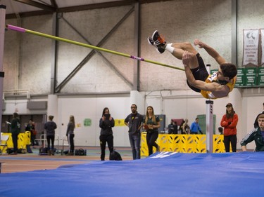 University of Regina Cougar Mackenzie Dawson competes in the high jump during the Canada West Track and Field championships at the field house on the U of S campus on Saturday, February 27th, 2016.
