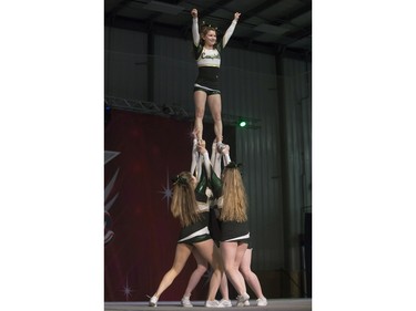 Cheerleaders compete at the Warman Cheer Classic on Saturday, February 27th, 2016.