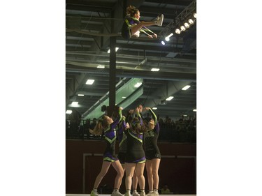 Cheerleaders compete at the Warman Cheer Classic, February 27, 2016.