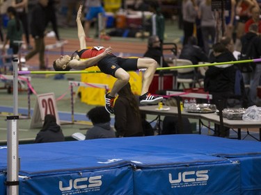 University of Dinos Armin Rouhi competes in the high jump during the Canada West Track and Field championships at the field house on the U of S campus on Saturday, February 27th, 2016.