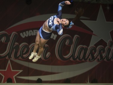 Cheerleaders compete at the Warman Cheer Classic, February 27, 2016.