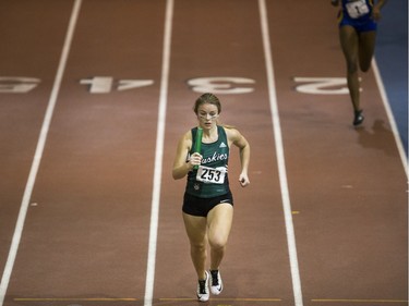 University of Saskatchewan Huskies Kleiter Mackenzi, #253, races during the Canada West Track and Field championships at the field house on the U of S campus on Saturday, February 27th, 2016.