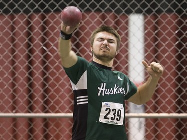 University of Saskatchewan Huskies Carter Cheveldayoff competes in the shot put during the Canada West Track and Field championships at the field house on the U of S campus on Saturday, February 27th, 2016.