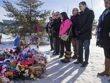 Chiefs and elders from Prince Albert Grand Council at a memorial at the La Loche Community High School on February 2, 2016.