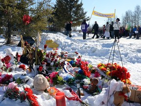 Community members take part in the Reclaiming Our School walk in La Loche  on February 24, 2016.