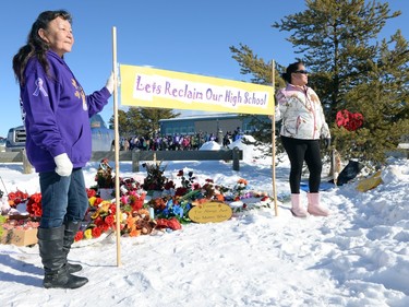 Community members take part in the Reclaiming Our School walk in La Loche  on February 24, 2016.