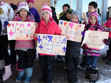 Community members take part in the Reclaiming Our School walk in La Loche  on February 24, 2016.