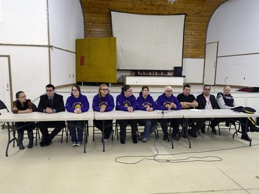 Community members take part in a press conference at the Community Centre in La Loche on February 24, 2015.