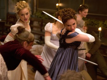 Lily James (C) stars in "Pride and Prejudice and Zombies."