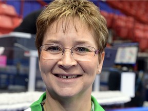 Saskatchewan third Sherry Anderson during a practice round at the 2015 Scotties Tournament of Hearts in Moose Jaw Feb. 13, 2015.