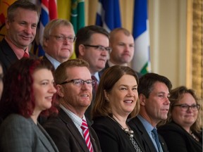 Federal Health Minister Jane Philpott, bottom centre, poses for an official photo with provincial and territorial health ministers at their conference last month in Vancouver.