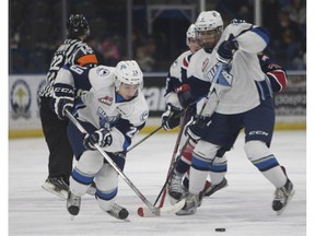 Nikita Soshnin, left, and his Saskatoon Blade teammates take on the Swift Current Broncos Saturday night at SaskTel Centre.