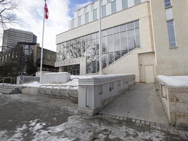 A new wheel chair ramp at the front of the Saskatoon's Queen's Bench on Monday, February 8th, 2016.