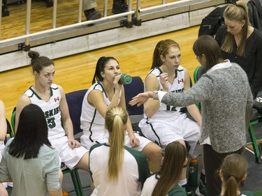 The University of Saskatchewan Huskies women play against the University of Alberta Pandas in CIS action at the PAC Centre, February 12, 2016.