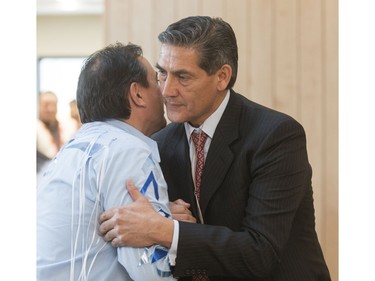 Speakers included Treaty Commissioner George Lafond (R) and Assembly of First Nations' Perry Bellegarde at the grand opening celebrations for Gordon Oakes Red Bear Student Centre at the University of Saskatchewan, February 3, 2016.