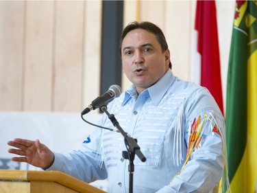 National Assembly of First Nations Chief Perry Bellegarde speaks at the grand opening celebrations for Gordon Oakes Red Bear Student Centre at the University of Saskatchewan, February 3, 2016.