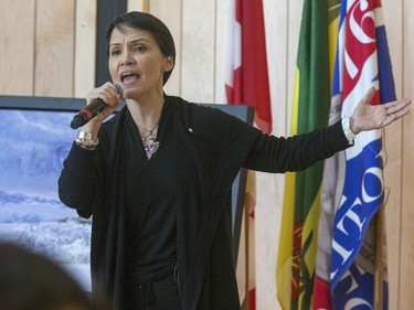 Juno-award winning singer Susan Aglukark performs at the grand opening celebrations for Gordon Oakes Red Bear Student Centre at the University of Saskatchewan, February 3, 2016.