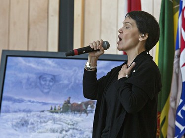 Juno-award winning singer Susan Aglukark performs at the grand opening celebrations for Gordon Oakes Red Bear Student Centre at the University of Saskatchewan, February 3, 2016.