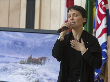 Juno-award winning singer Susan Aglukark performs at the grand opening celebrations for Gordon Oakes Red Bear Student Centre at the University of Saskatchewan, February 3, 2016.