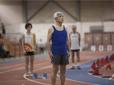 Masahiro Mizuno prepares for a race during the Knights of Columbus Games at the Saskatoon Field House on the University of Saskatchewan campus, January 30, 2016.