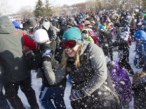 Participents attempt to break the world record for the worlds largest snowball fight on Sunday, January 31, 2016.