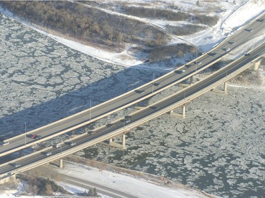 An aerial view of the Circle Drive Bridge in Saskatoon on November 25, 2006.