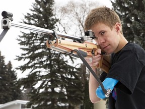 Seventeen-year-old Jesse Ehman uses a prosthetic device he received from the War Amps program which allows him to compete in biathlon.