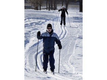 Don Froese and wife Edna Froese enjoy a ski in the newly groomed snow at Diefenbaker Park, February 17, 2016.