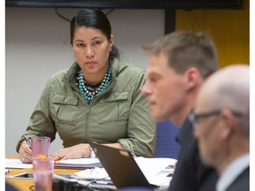 Darlene Brander, left, chair, at the Board of Police Commissioners meeting at city hall, on  Feb. 17, 2016.