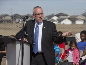 Ray Morrison, Saskatoon Public School Board chair speaks during a ceremony and sod turning in the Rosewood neighbourhood at a future site for a new joint use school in 2015.