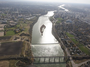 An aerial view of the South Saskatchewan River in Saskatoon, October 8, 2010.