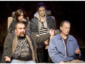 From 2008, one of the first plays in the Backstage Stage: Actors Robert Benz, left, and Kent Allen, Caitlin Vancoughnett, back left, and Jacklyn Green, in Bite The Hand.