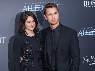 Actors Shailene Woodley and Theo James attend "The Divergent Series: Allegiant" New York premiere at AMC Loews Lincoln Square 13 Theatre on March 14, 2016 in New York City.