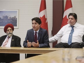 Prime Minister Justin Trudeau speaks at a roundtable on Employment insurance in Calgary.
