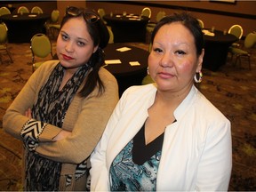 Emily Bear, left, and Eileen Bear say they have both been subjected to street checks by the Saskatoon Police Service over the years, and on Friday, March 11 they spoke out about their experiences at an event hosted by Indigenous Peoples' Assembly of Canada, formerly the Congress of Aboriginal Peoples.