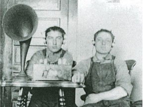 Frank and Jim Bentley listening to a Westinghouse radio in 1926. (Saskatchewan Archives Board S78-102)