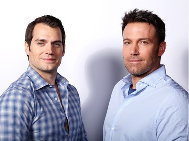 Henry Cavill (L) and Ben Affleck pose for a portrait in Los Angeles, California, March 18, 2016 to promote "Batman v Superman: Dawn of Justice."