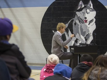 Jan Lisiecki, classical pianist, performs for students at Senator Myles Venne elementary school in La Ronge during a Cameco sponsored tour of northern Saskatchewan on March 3, 2016.