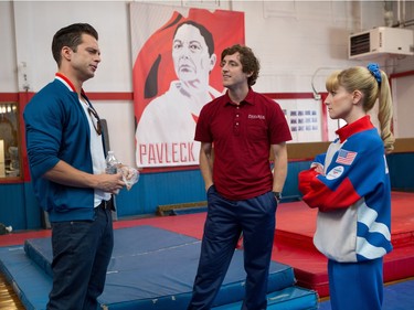 L-R: Sebastian Stan as Lance, Thomas Middleditch as Ben and Melissa Rauch as Hope Ann Greggory in "The Bronze."